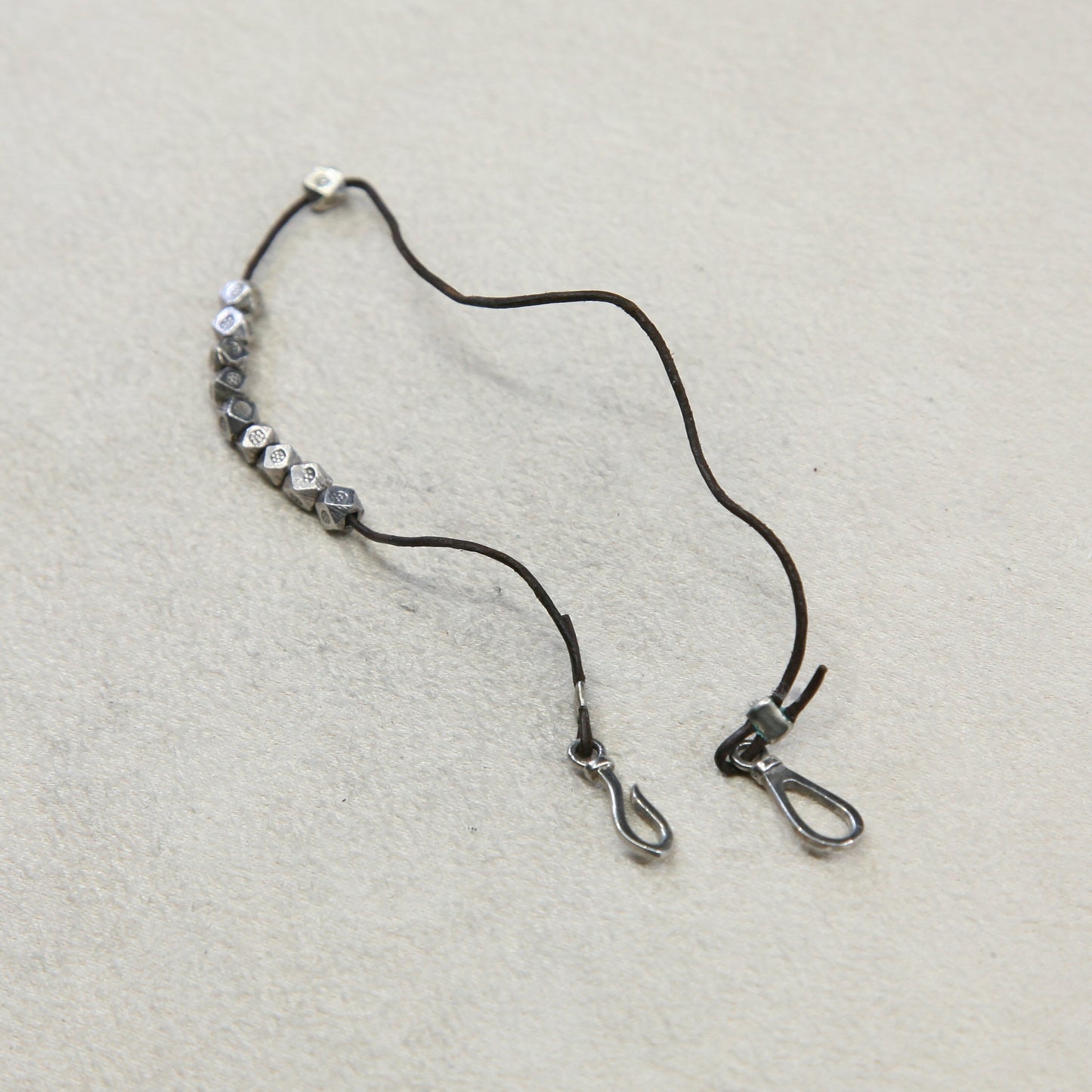 8" Vintage Sterling silver handmade bracelet, 925 beads w/ linen thread