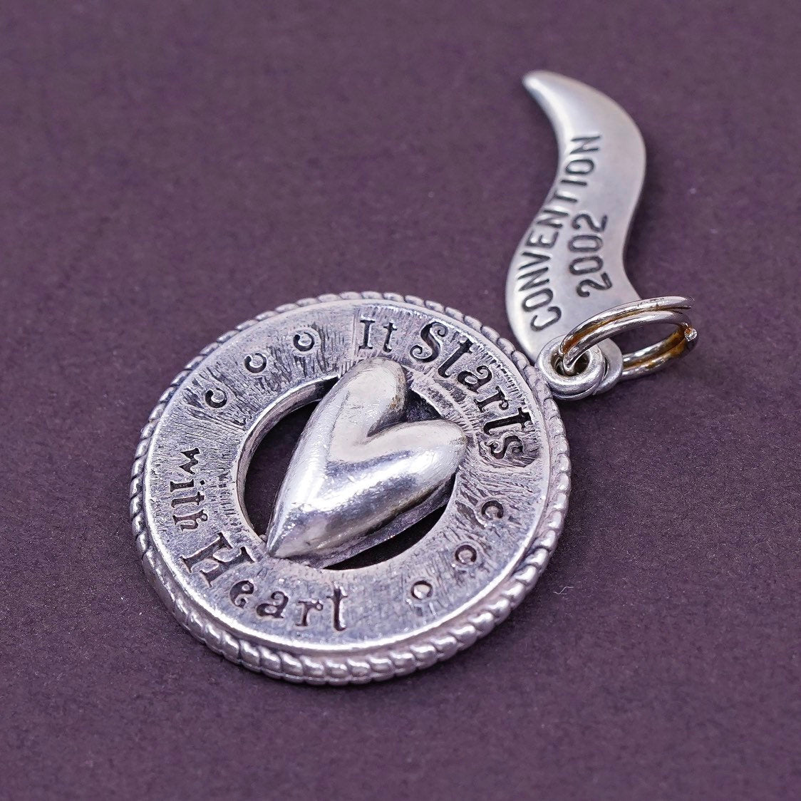 Sterling silver handmade heart pendant, 925 charm “it starts with heart"