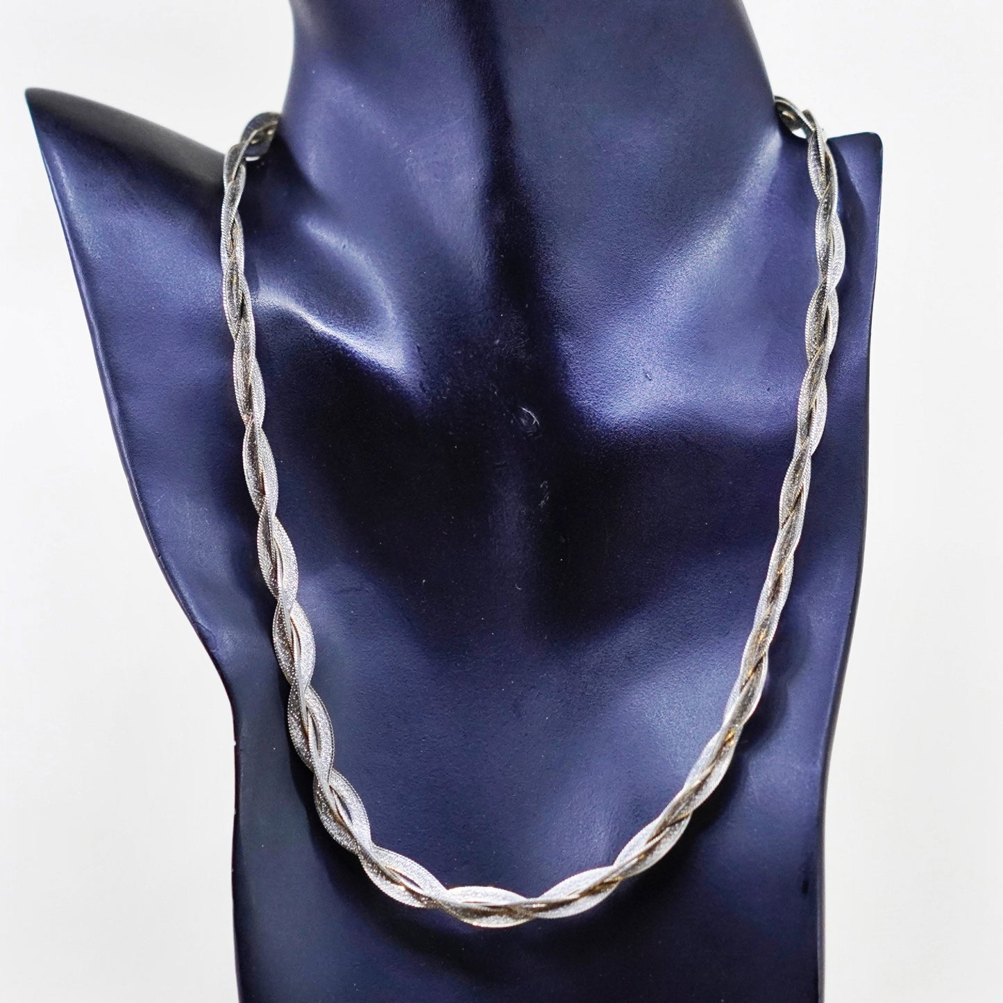 19”, vermeil gold sterling silver necklace, 925 woven braided herringbone chain