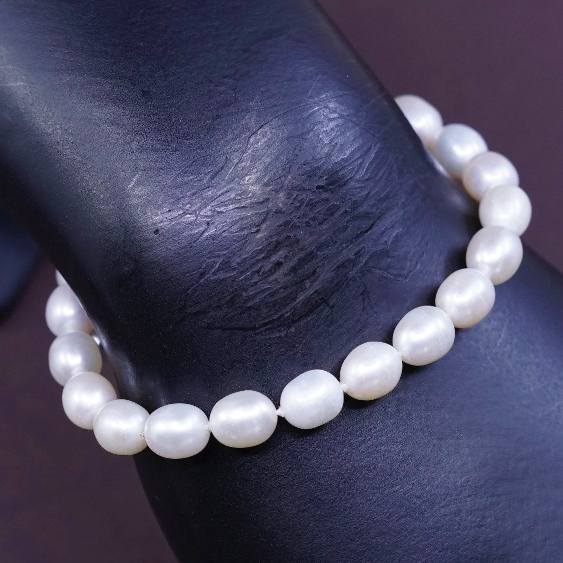 7.75”, vtg Sterling silver handmade bracelet, pearl beads chain w/ 925 clasp