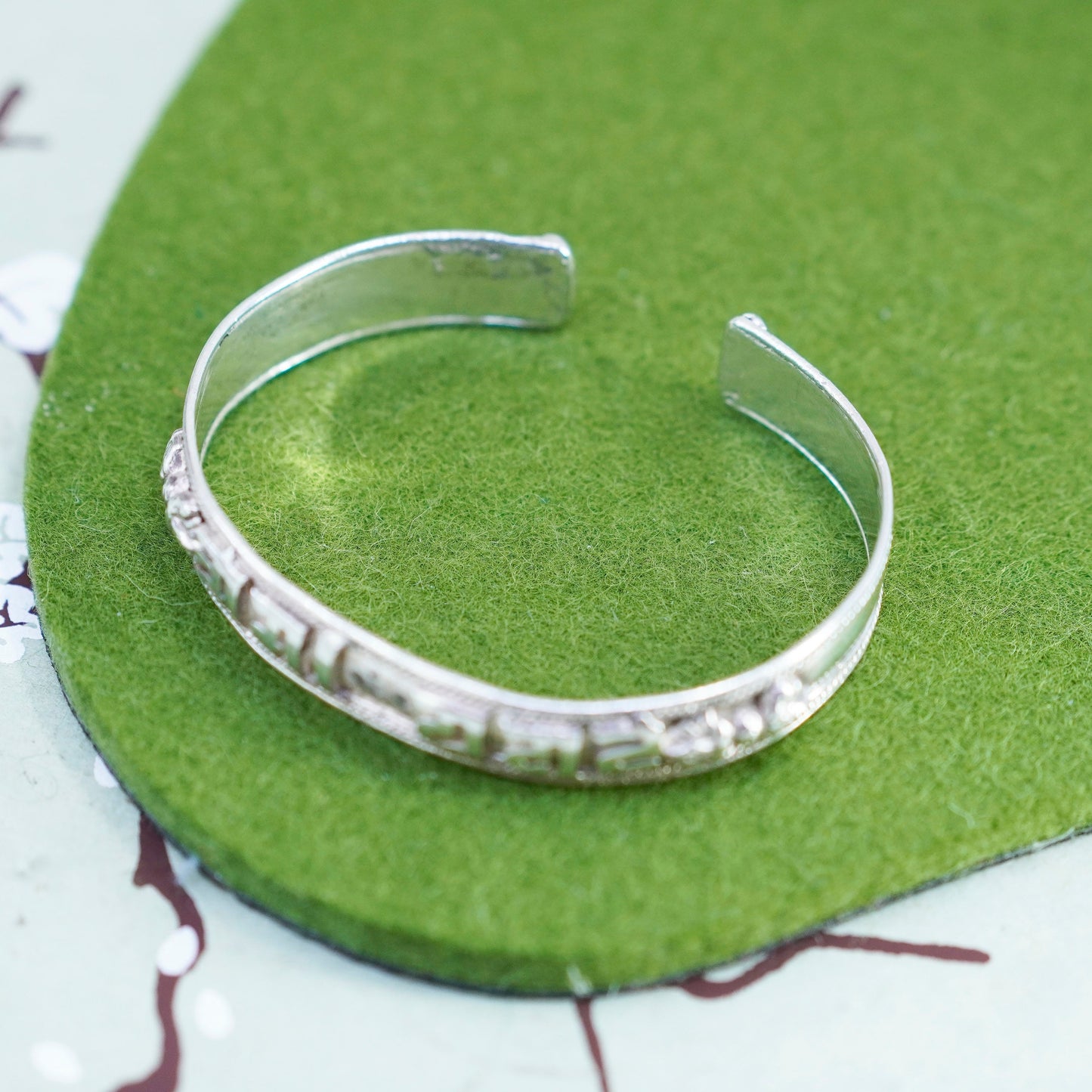 6.25”, Israel Sterling silver bracelet, handmade 925 cuff with Hebrew words