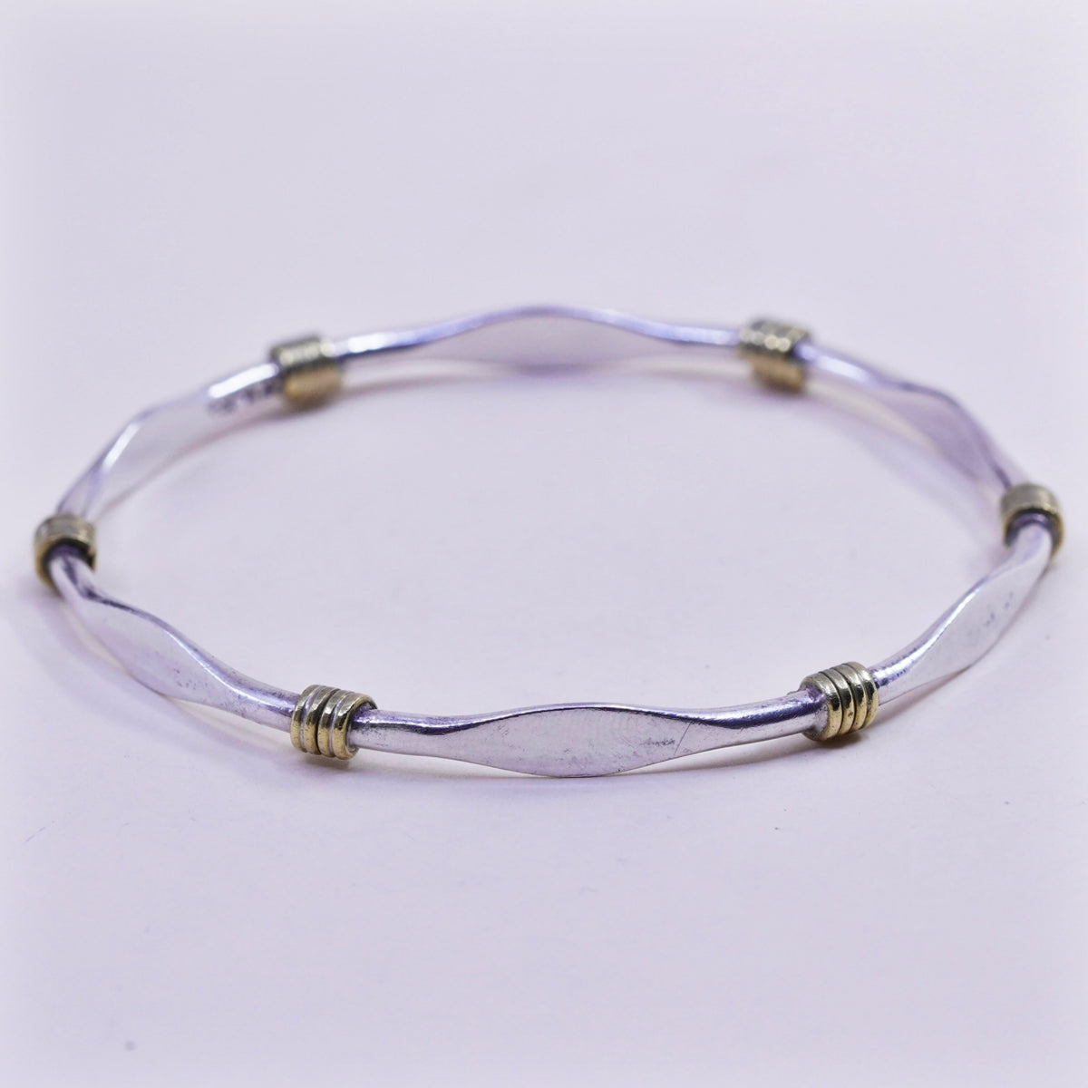 8”, vintage sterling 925 silver handmade stackable bracelet, bangle with brass