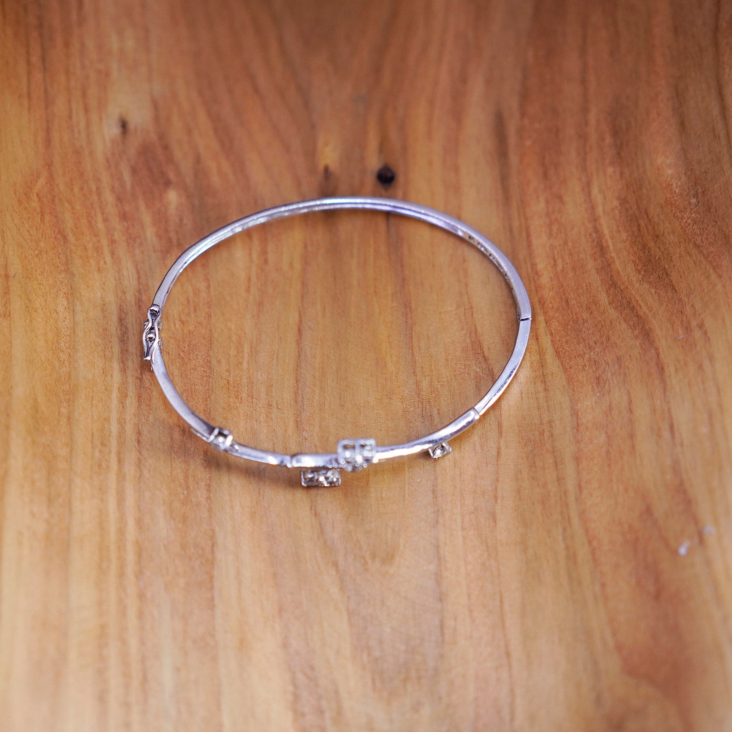 6.5”, antique sterling silver handmade bracelet, 925 wavy bangle with cz