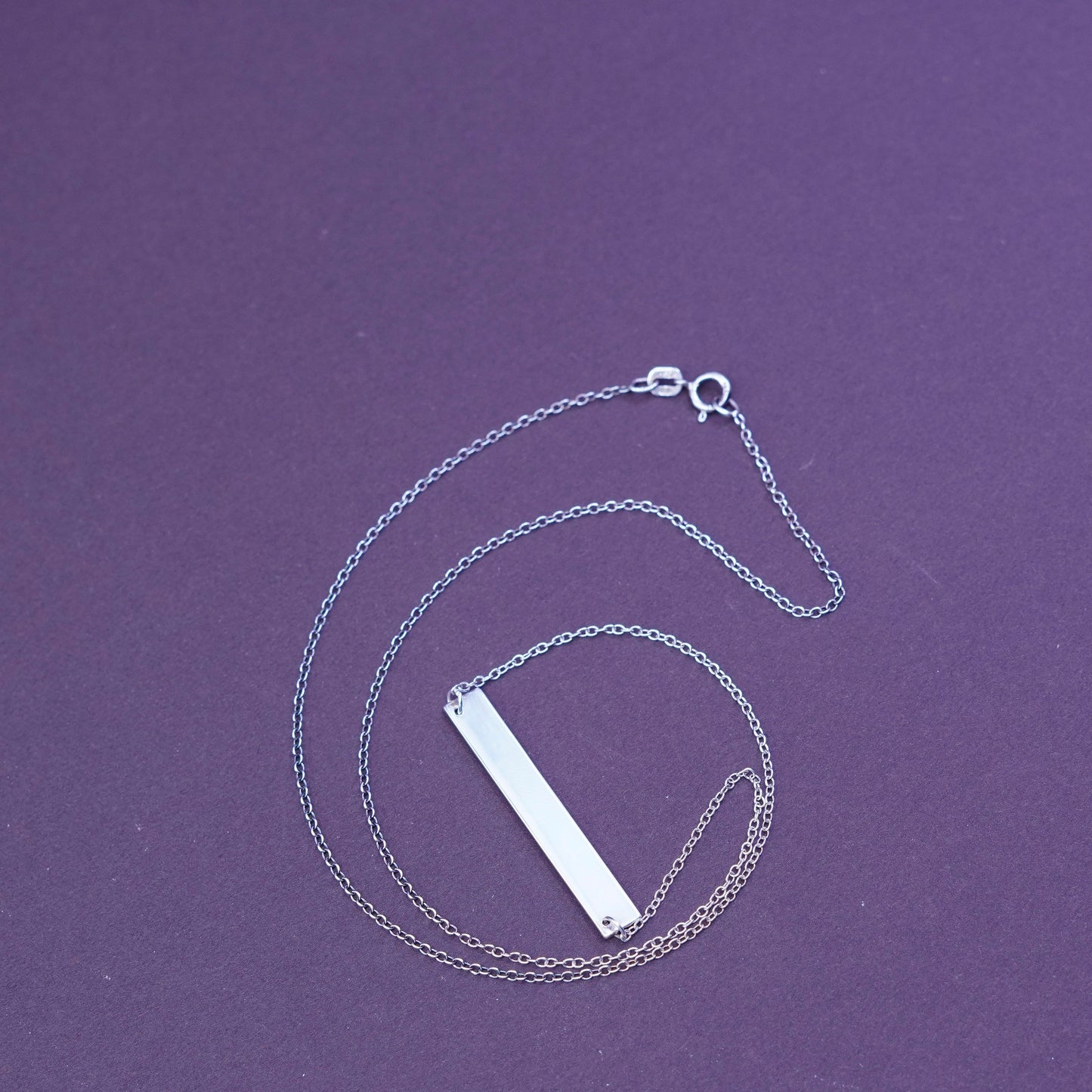 18”, vintage sterling silver handmade necklace, 925 Circle chain w/ bar pendant