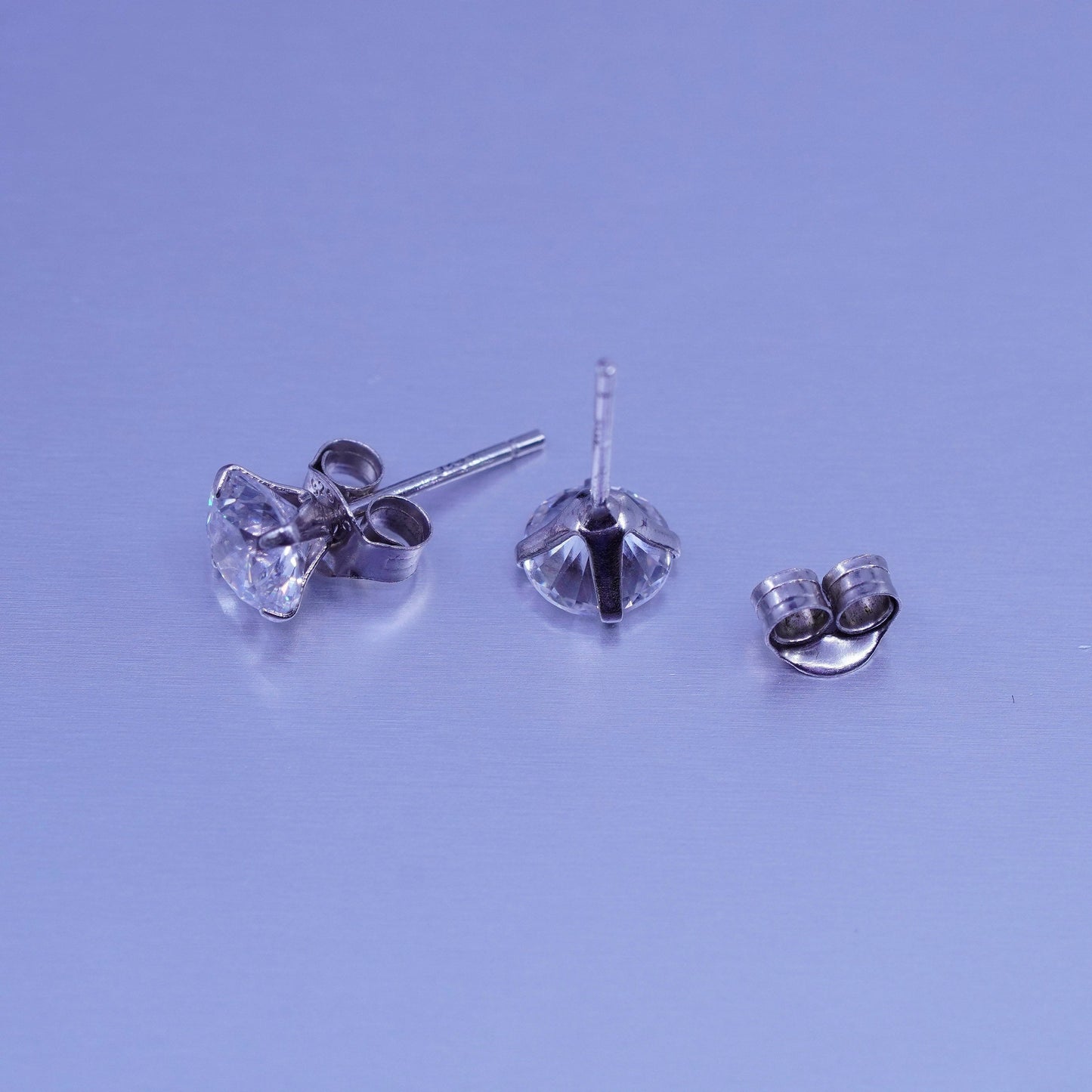 5mm Vintage Sterling 925 silver earrings, studs with round Cz inlay