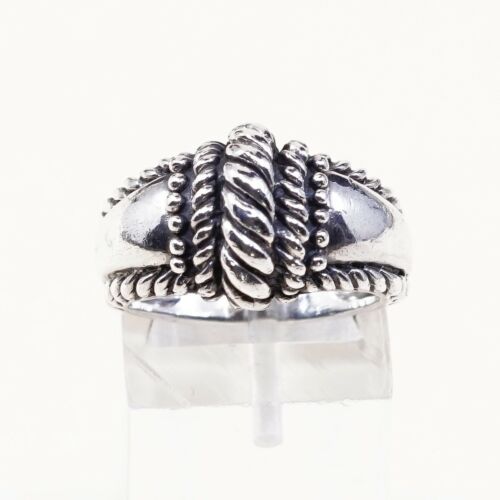 Size 6, Vtg Sterling Silver Handmade Ring 925 Silver Band w/ Cable inlay