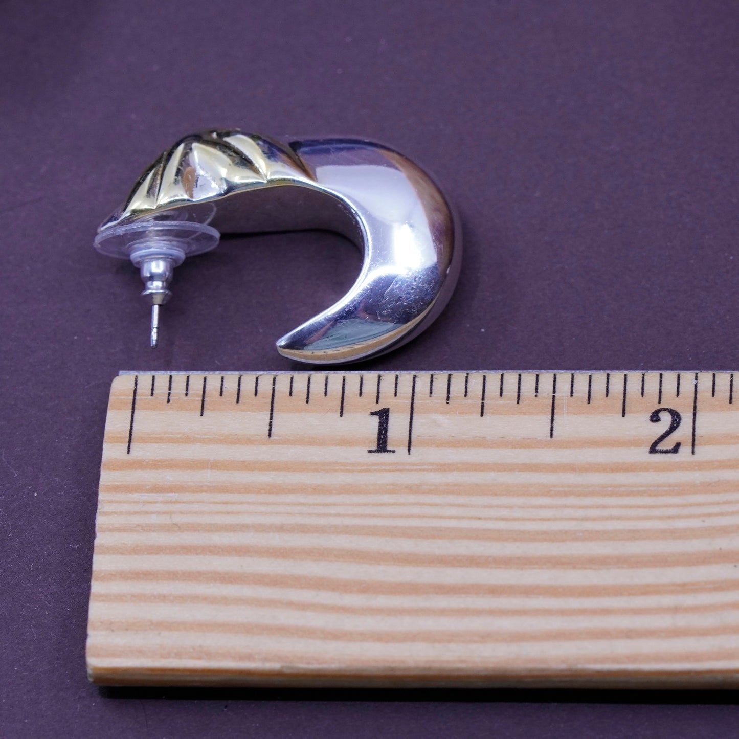 1.25”, two tone Sterling silver handmade earrings, 925 Huggie studs with 14K GF