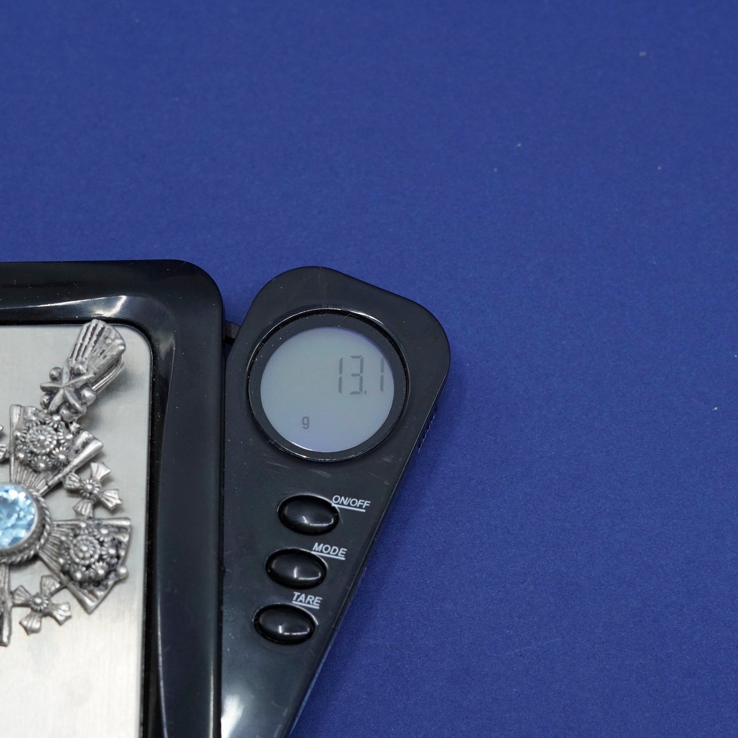 Vtg 999 Sterling Silver Filigree Jerusalem Cross Pendant with topaz inlay