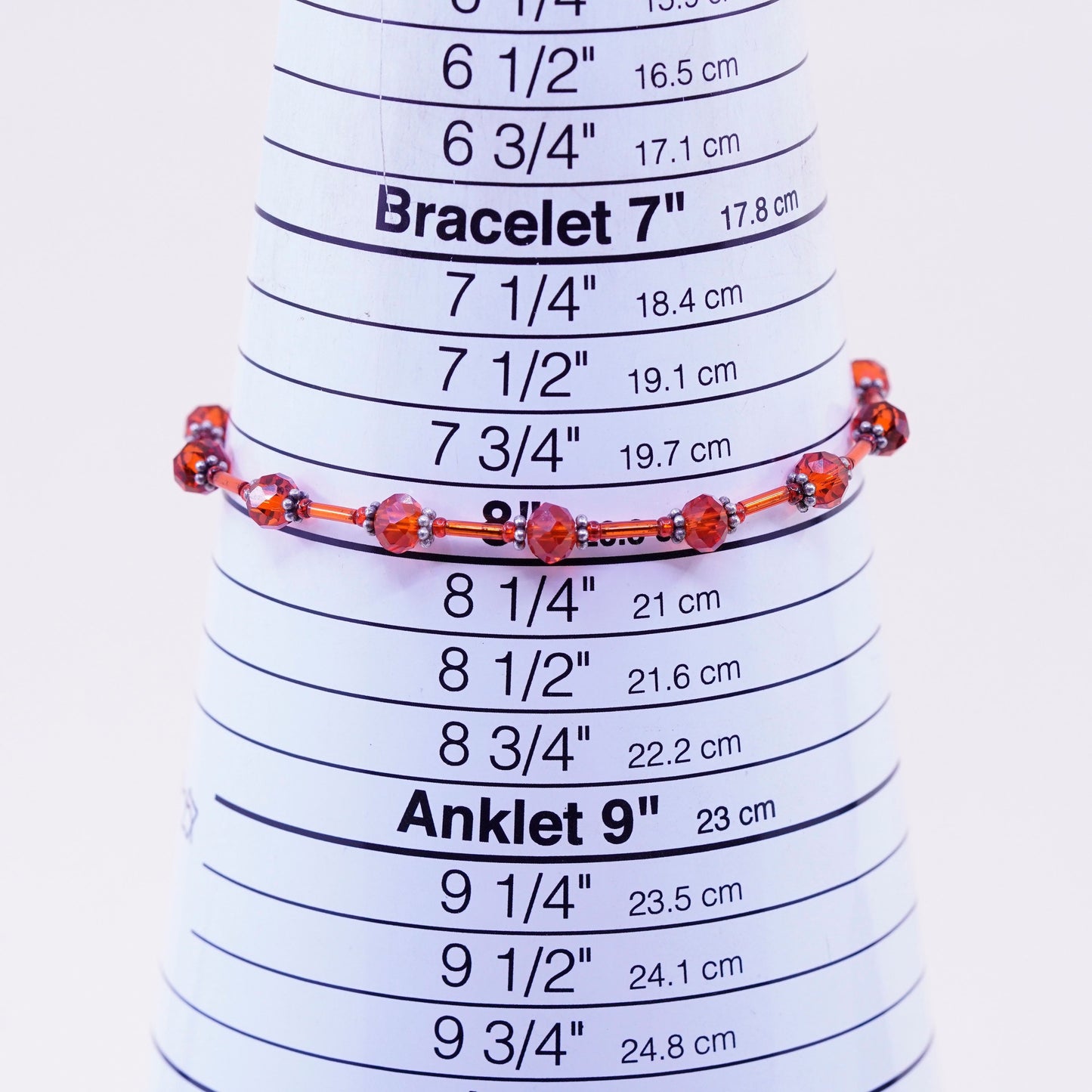 8”, vintage Sterling 925 silver handmade bracelet with red crystal beads