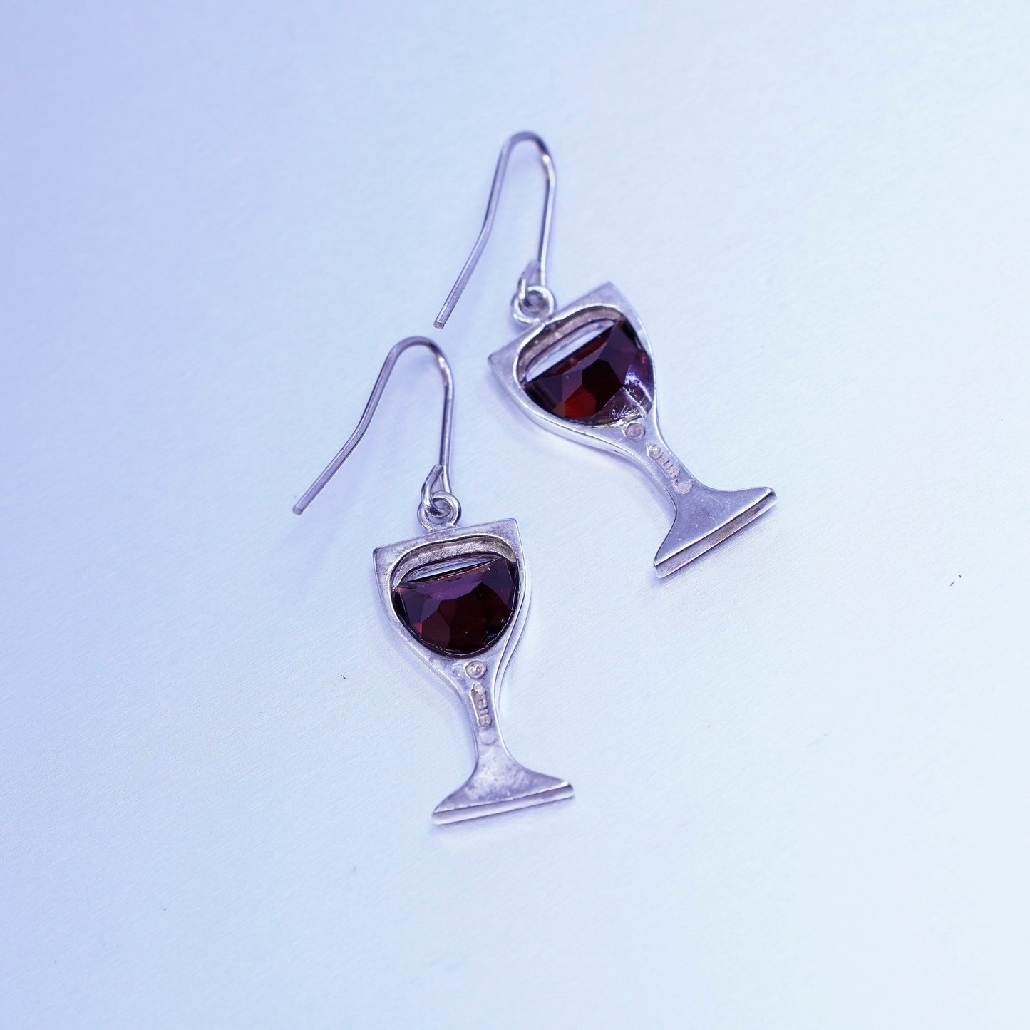 Vintage Sterling 925 silver handmade cocktail earrings with ruby
