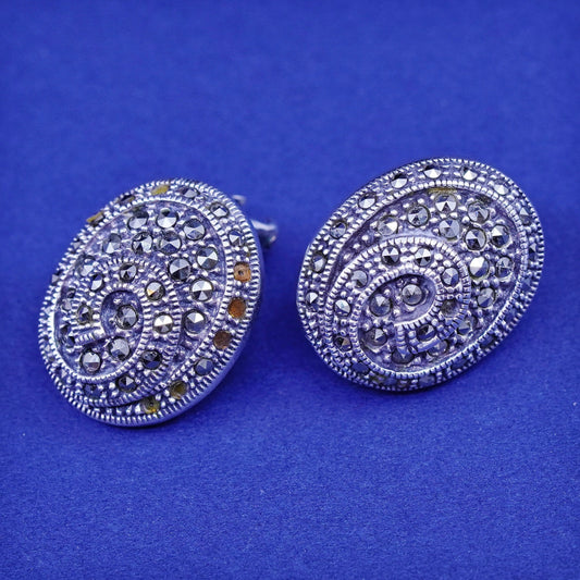 Vintage Judith jack sterling silver handmade earrings, 925 clip on marcasite