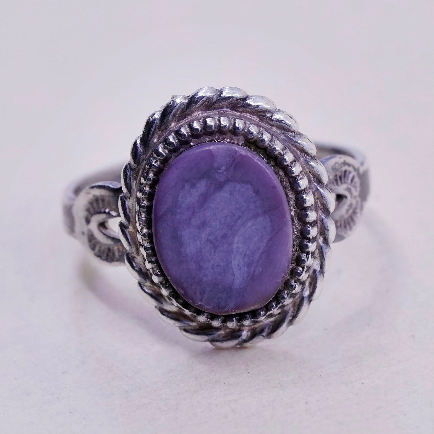 Size 5.5, vintage Sterling silver handmade ring, 925 with purple stichtite