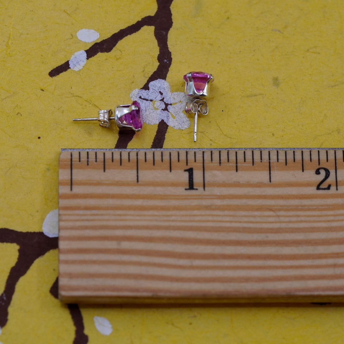 5mm, Sterling silver pink round crystal studs, cz earrings