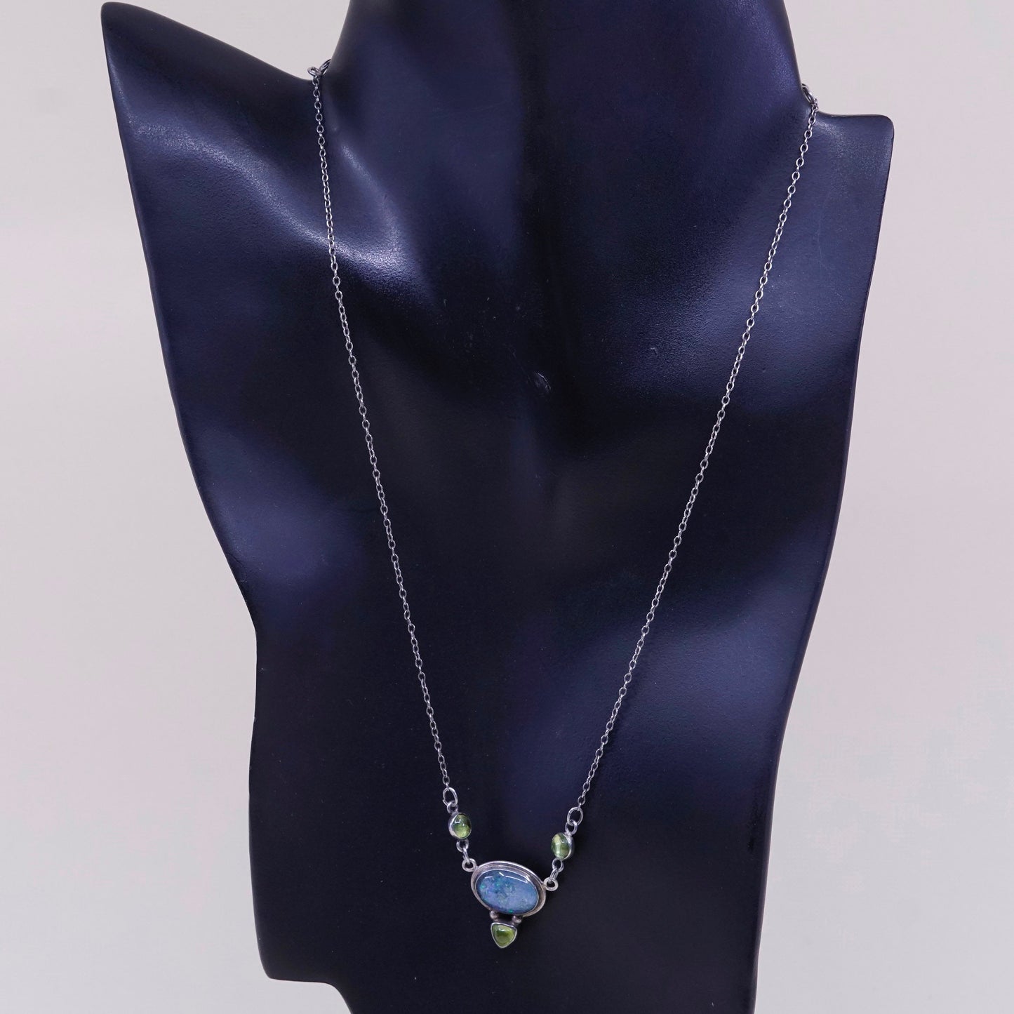 18”, FMW Sterling silver necklace, 925 circle chain with Roman glass pendant