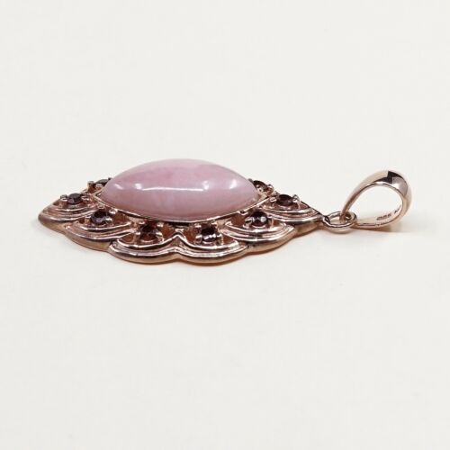 Vintage Rose Gold Over Sterling silver pendant, 925 Pink Quartz W/ Ruby, Stped