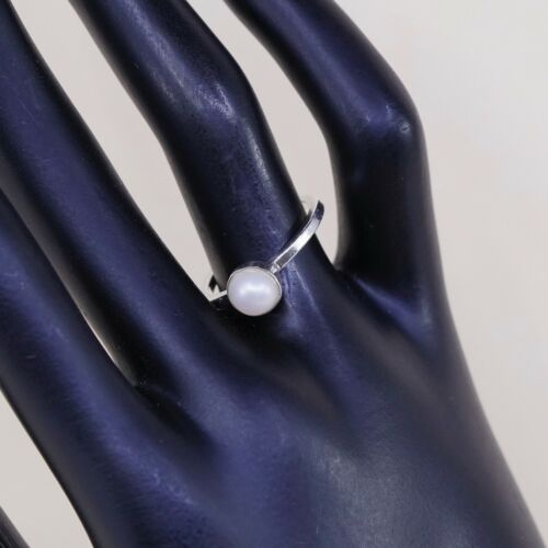 Sz 7, Vtg Sterling 925 Silver Handmade Ring W/ Freshwater Pearl, Simple Elegant