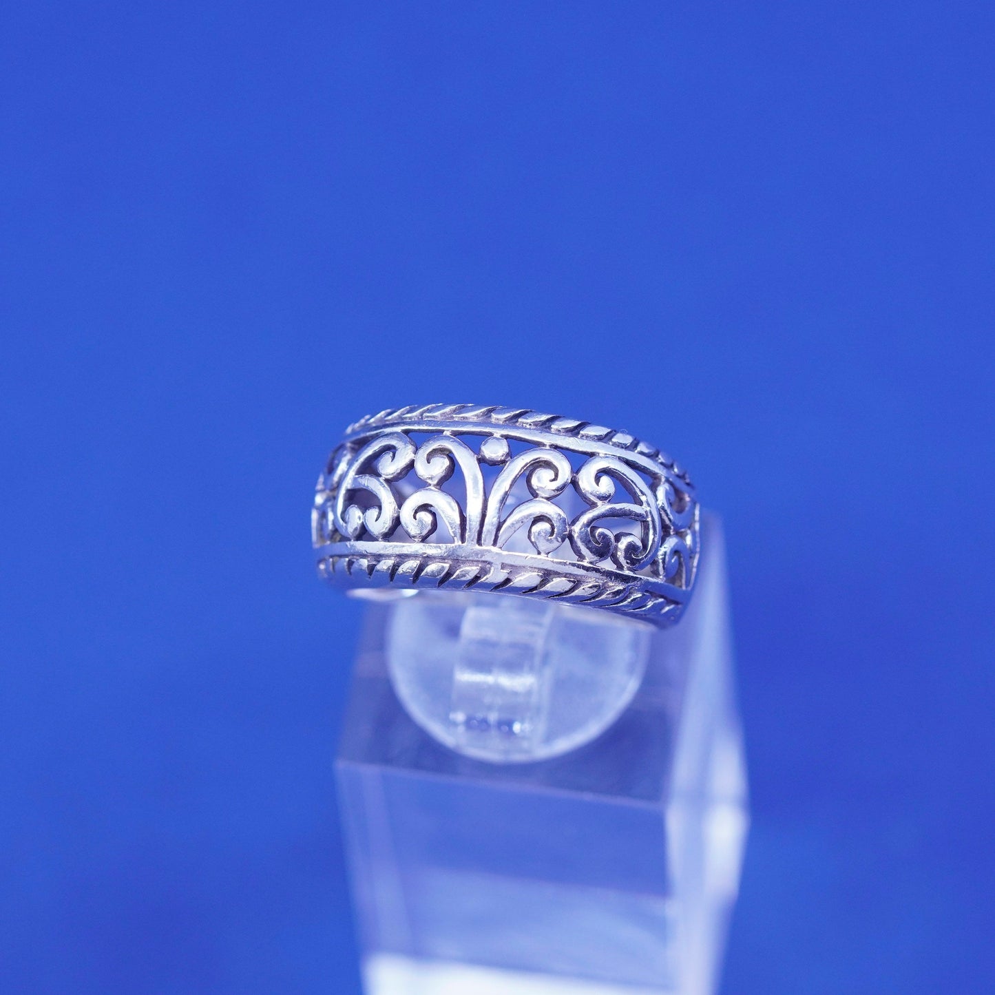 Size 6.5, vintage Sterling silver handmade ring, 925 Filigree swirl band