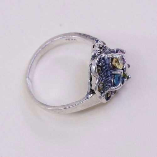 Sz 7, Sterling Silver handmade Ring, 925 W/ citrine Topaz n marcasite