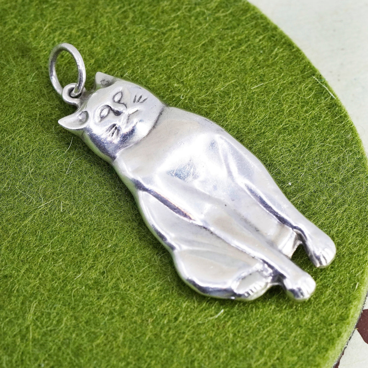 Vintage Sterling silver handmade pendant, 925 kitty cat