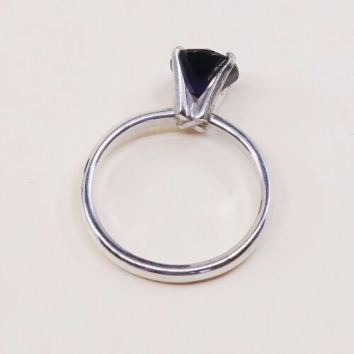 Sz 5.25, Sterling Silver Engagement Ring, 925 Silver Ring W/ Birthstone Sapphire