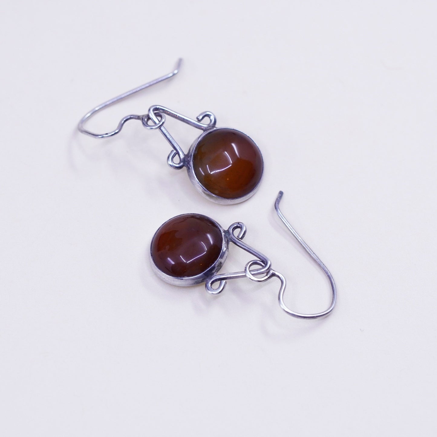 Vintage sterling 925 silver handmade earrings with circle carnelian