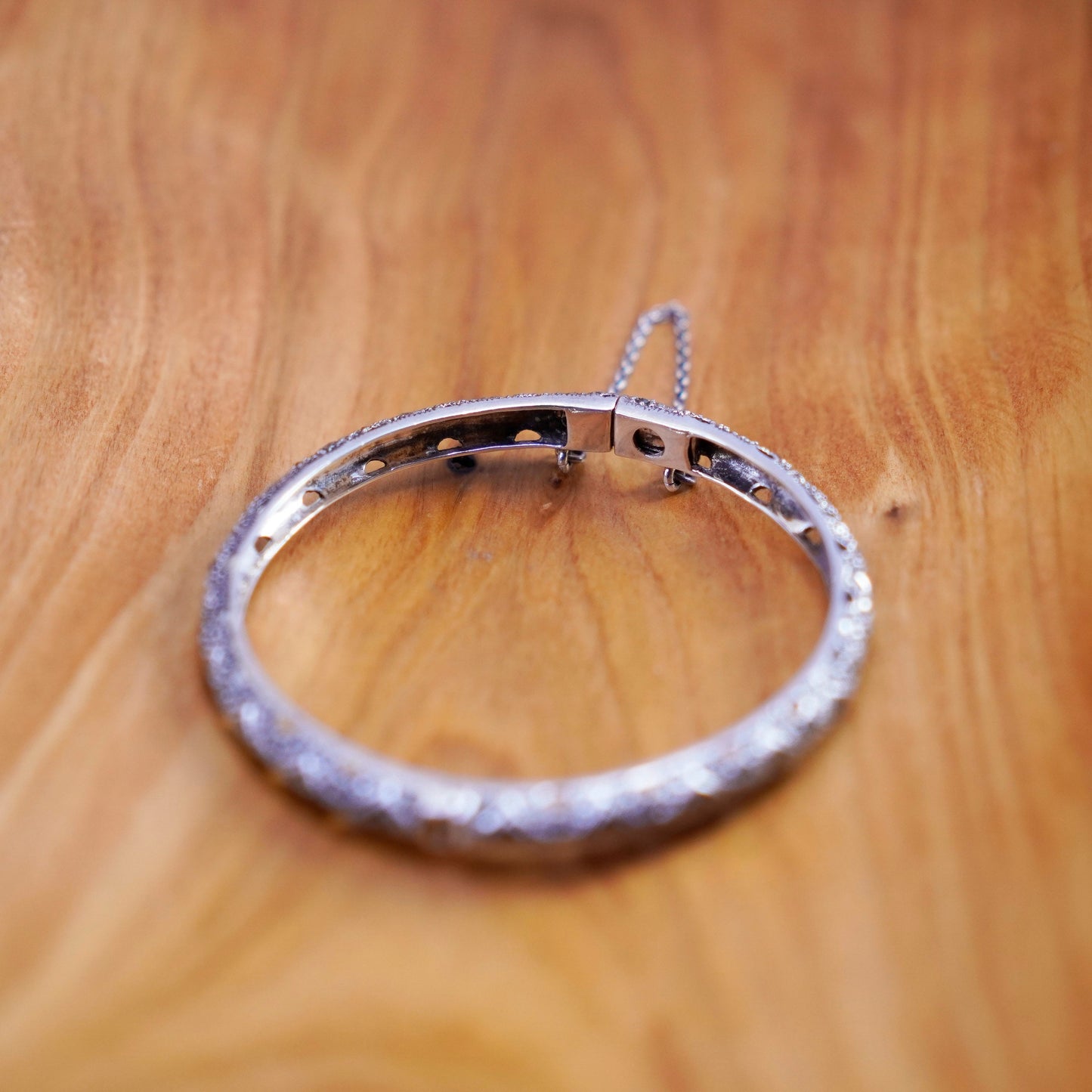 7”, antique sterling silver handmade bracelet, 925 hinged bangle with Marcasite