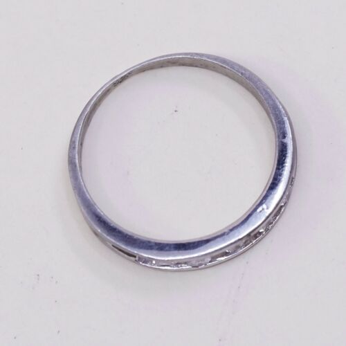 Sz 6.25, Vtg Sterling silver ring, 925 silver statement band w/ cz