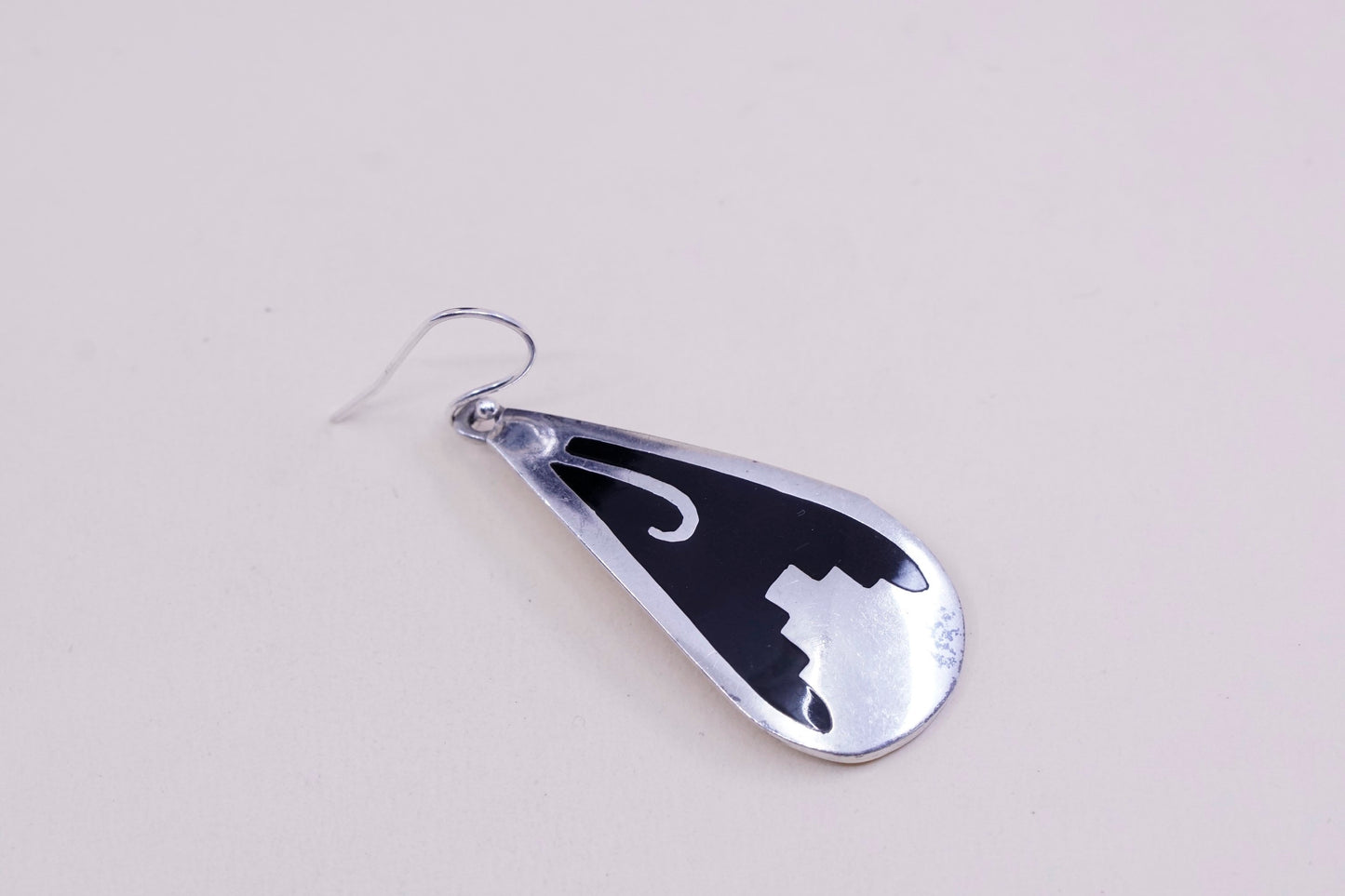 Vintage sterling silver handmade earrings, mexico 925 teardrop with enamel