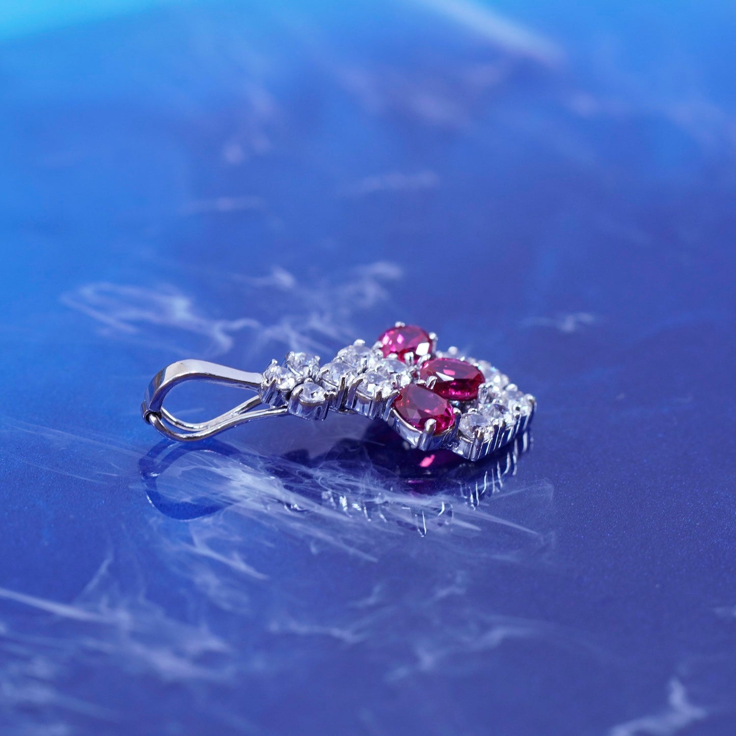 Vintage Sterling 925 silver handmade pendant with ruby and cz