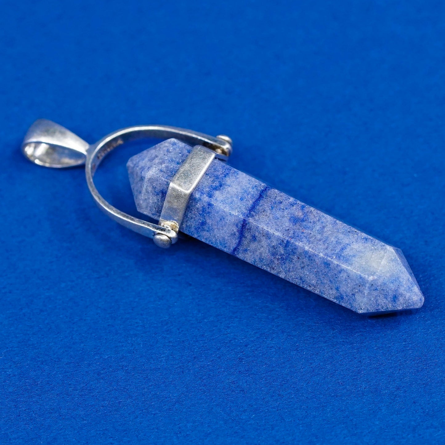 vtg handmade sterling 925 silver charm pendant w/ blue agate healing crystal