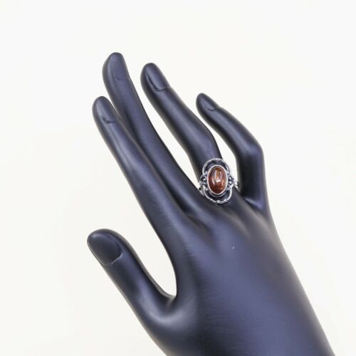 Sz 6.75, Orangle Amber Cabochon Sterling 925 Silver Handmade Ring