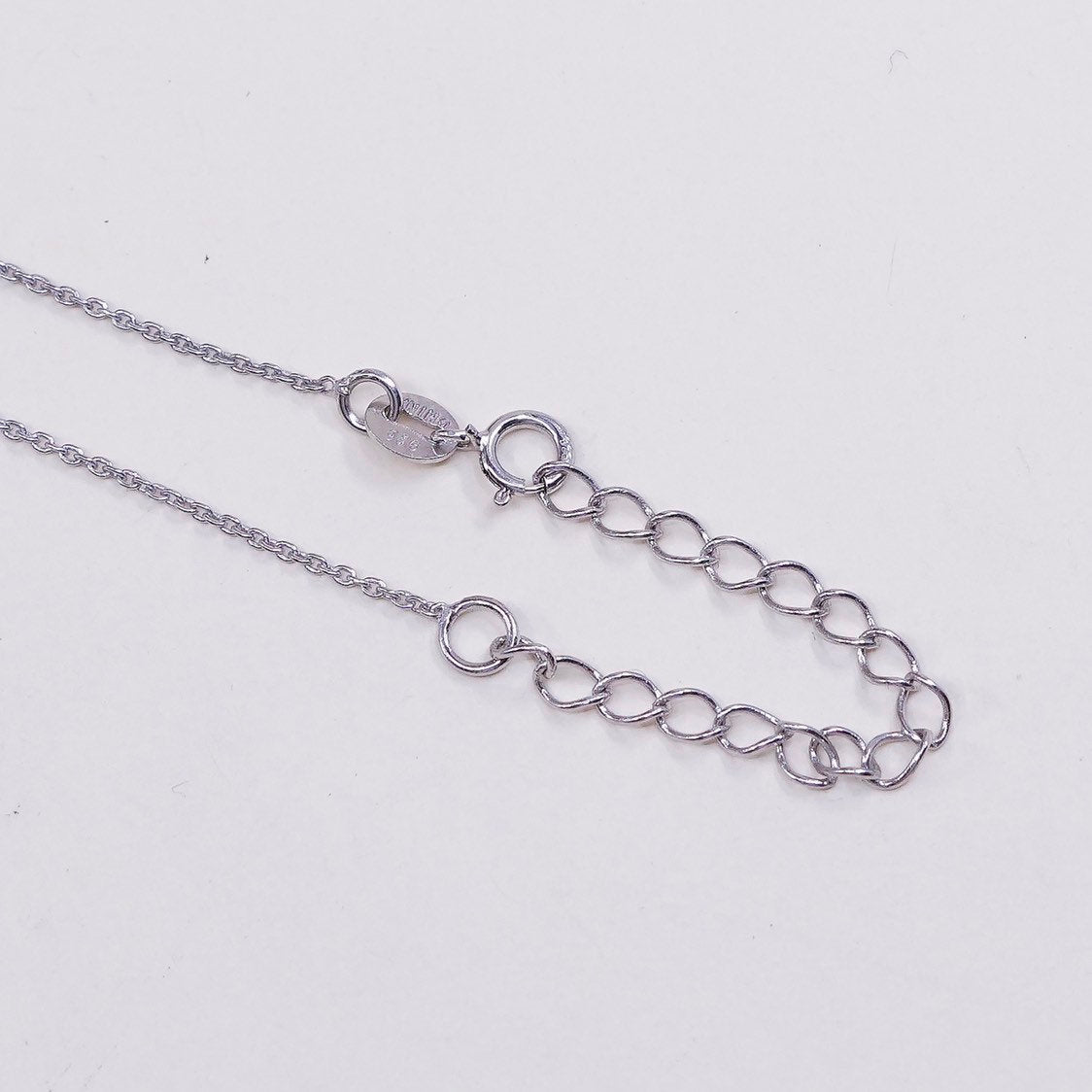 16+2", vtg Sterling silver Handmade necklace, 925 Circle chain w/ heart pendant