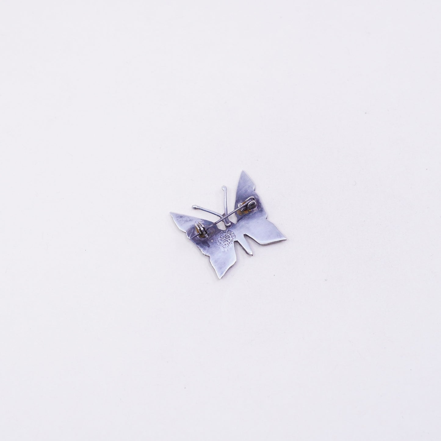 Antique Sterling silver handmade brooch, 925 butterfly brooch with abalone