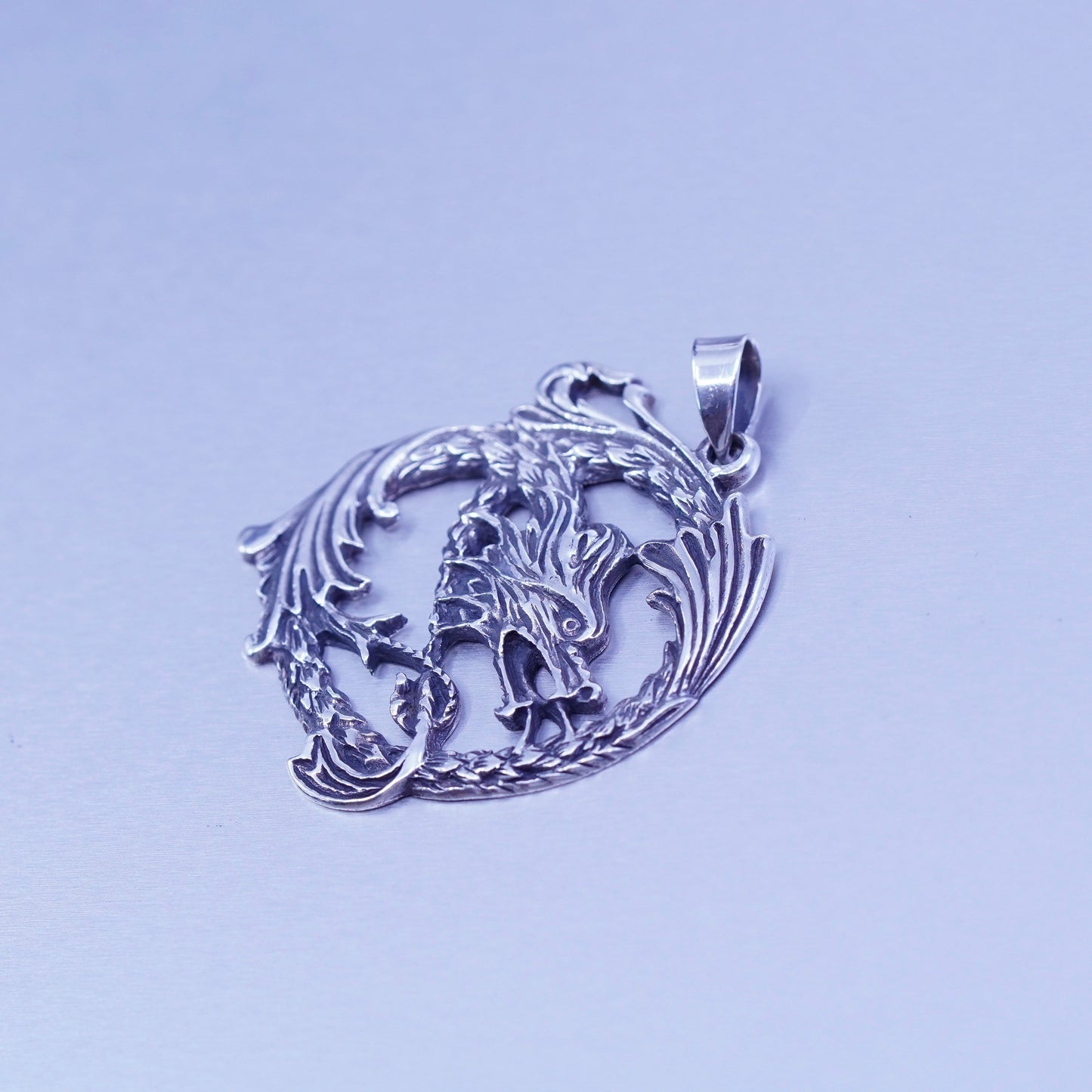 Antique Sterling silver handmade textured 925 dragon