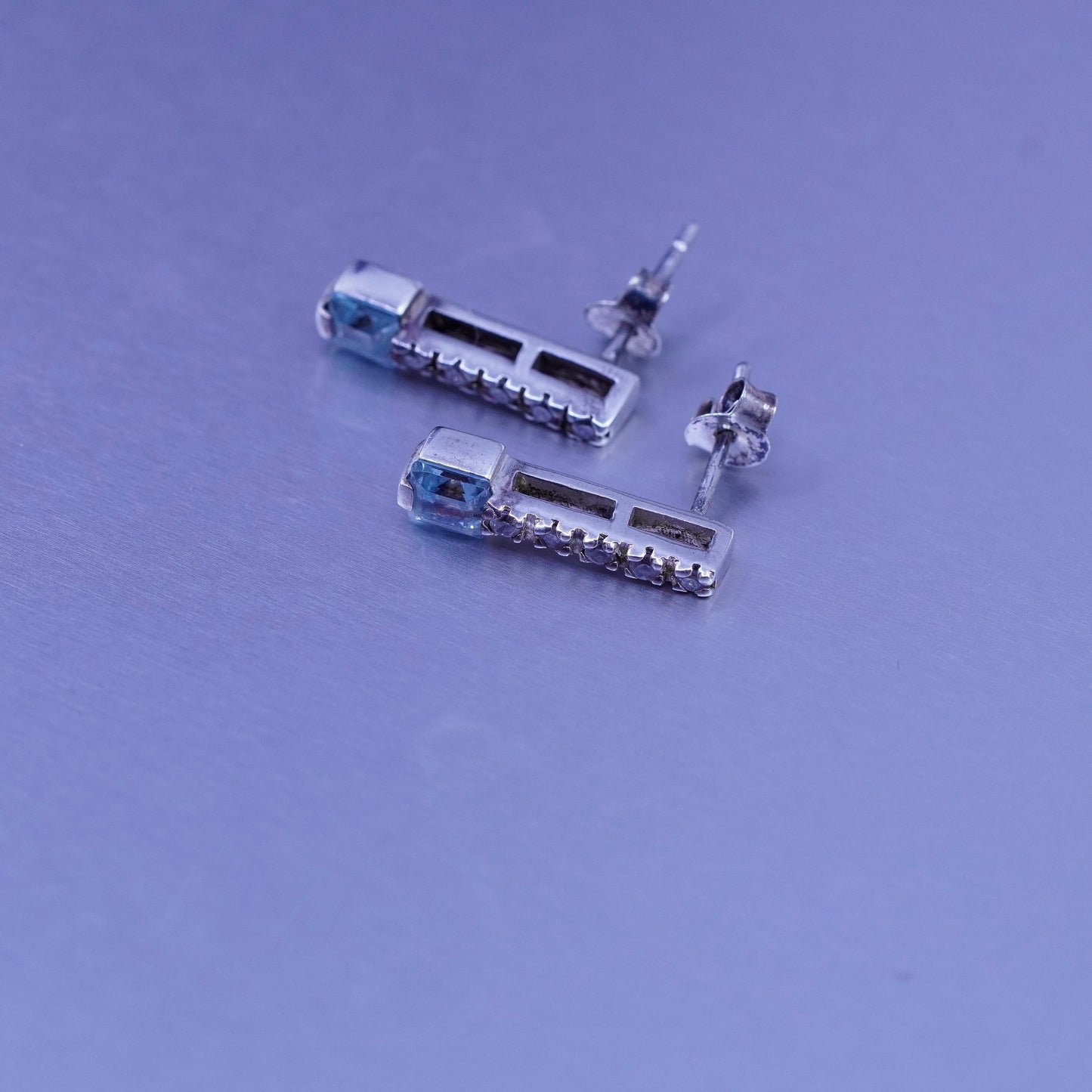 Vintage Sterling 925 silver handmade earrings, studs with topaz Cz