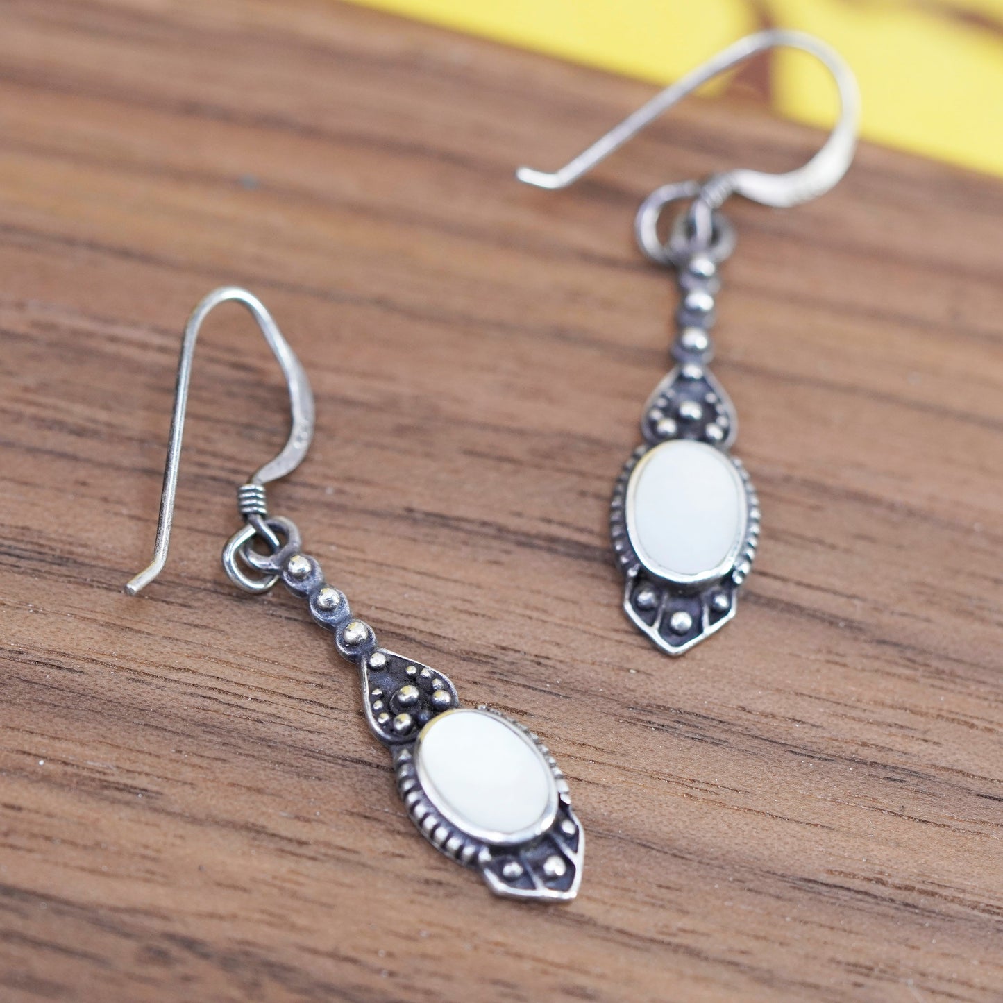 Vintage 925 Sterling silver handmade earrings with mother of pearl and beads