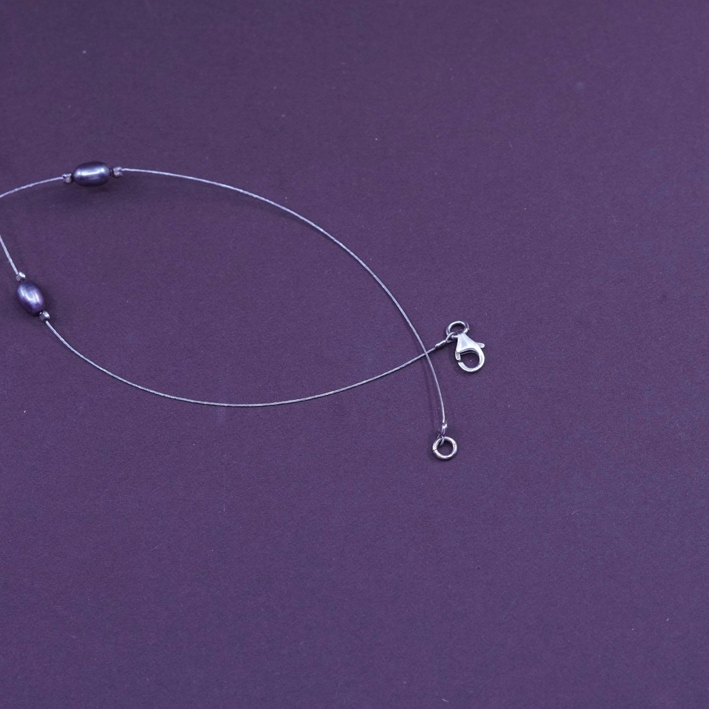16”, vintage Sterling 925 silver handmade necklace with black pearl and crystal