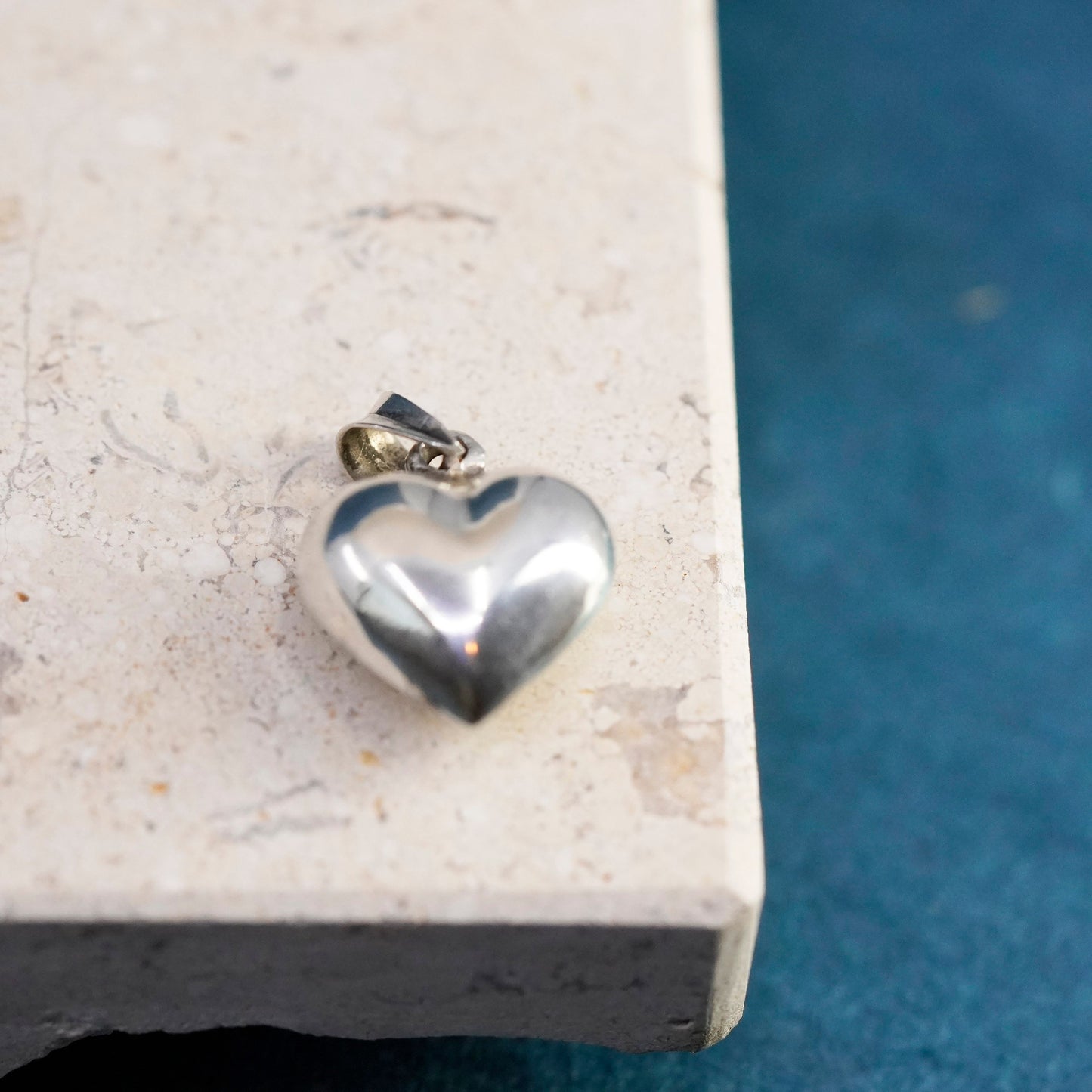 Vintage Sterling silver handmade pendant, puffy 925 heart