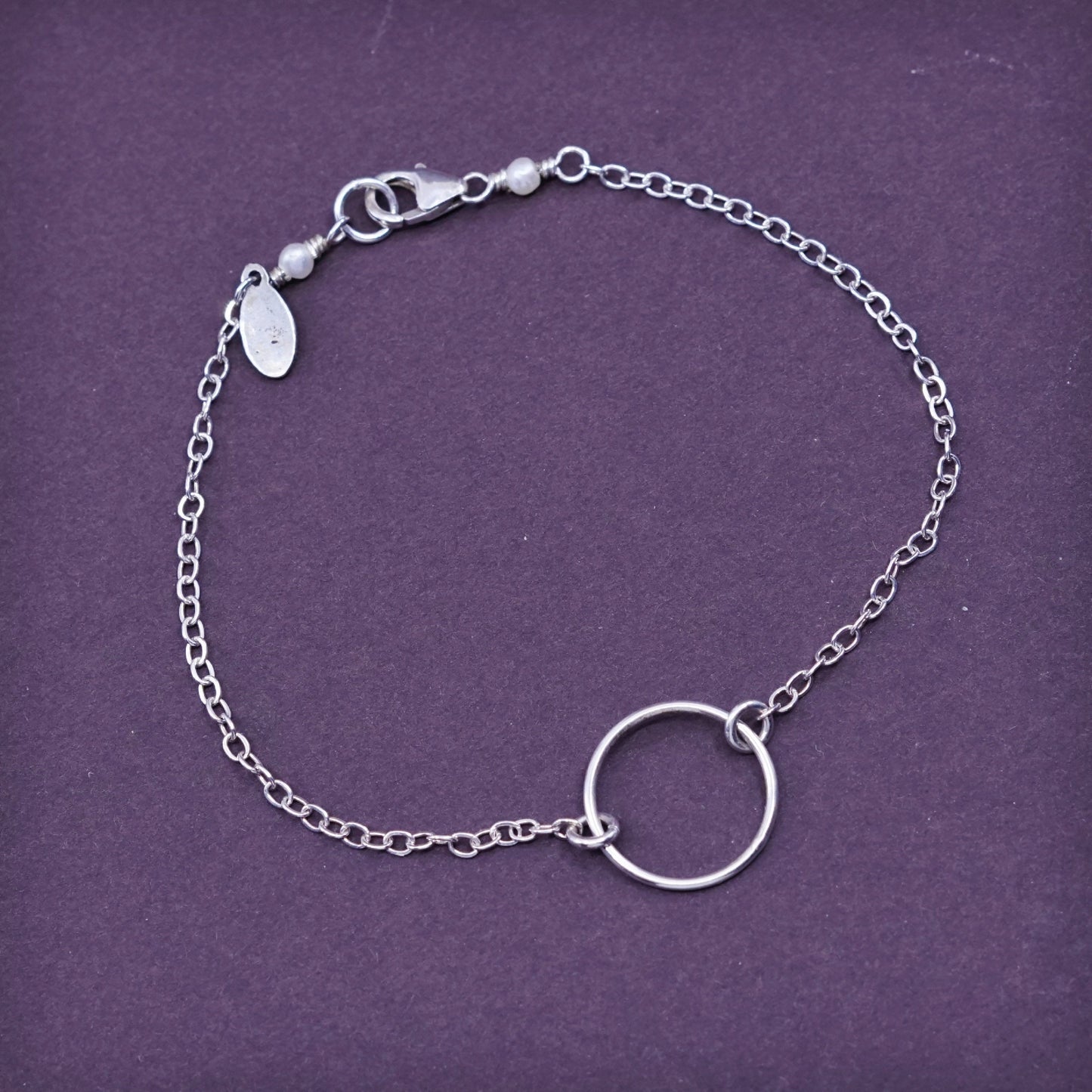 7”, MRE Sterling silver handmade charm bracelet, 925 flatten circle link chain