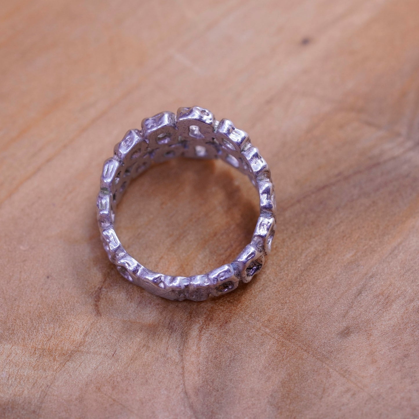 Size 7.25, Sterling silver handmade ring, southwestern style, 925 circle band