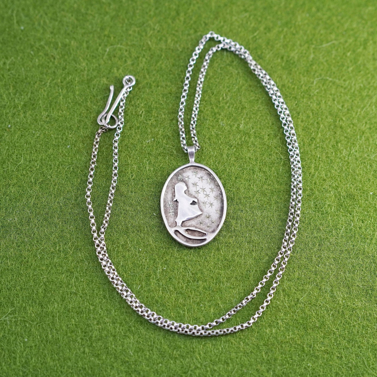 18” Sterling 925 silver handmade necklace, circle chain with girl star pendant