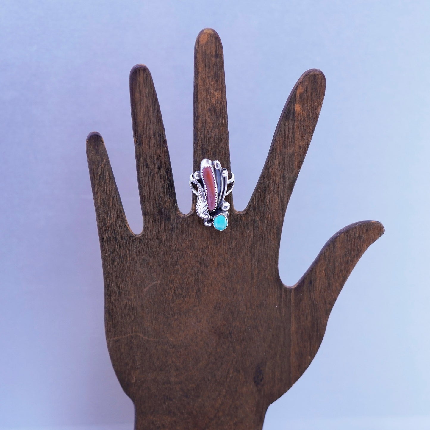 Size 6.5, Native American Navajo Robert Kelley Sterling 925 silver ring coral