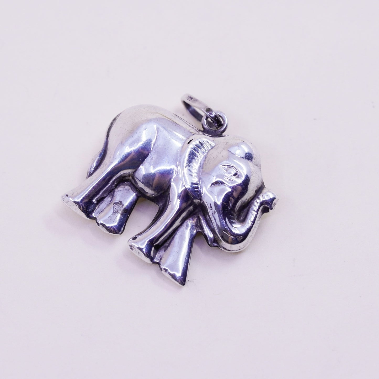 Vintage Sterling silver handmade pendant, puffy 925 Elephant charm