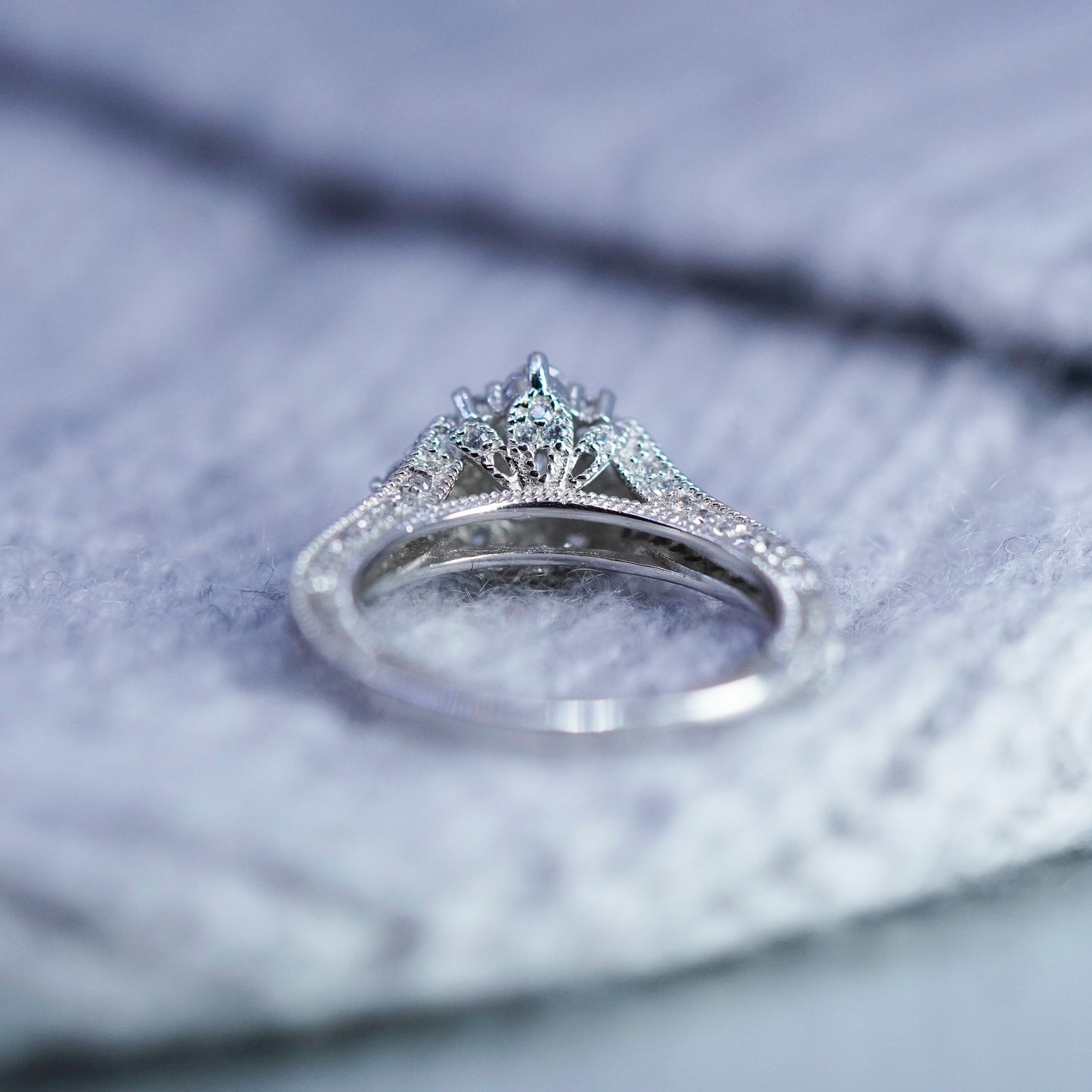 Size 7.5, vintage Sterling 925 silver handmade engagement ring with cluster Cz