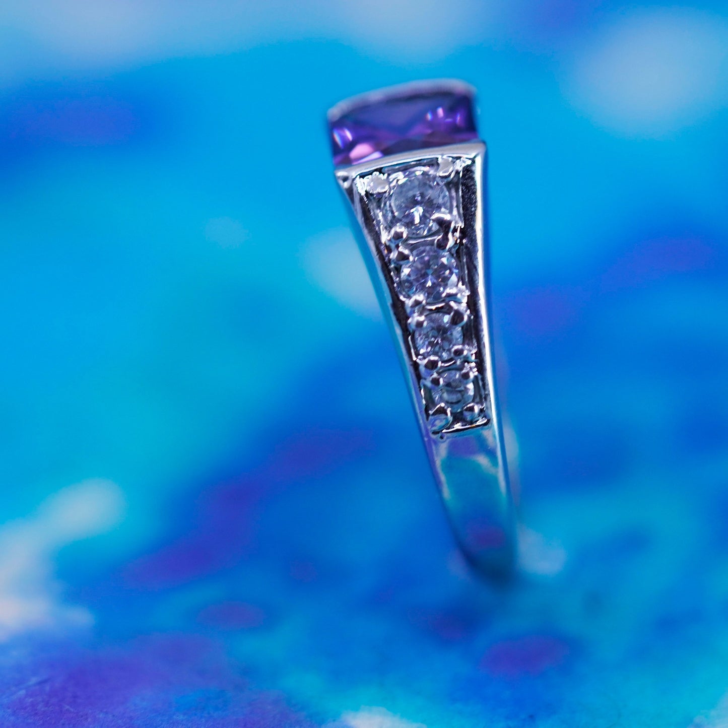 Size 10.25, vintage Sterling silver handmade ring, 925 band square amethyst cz