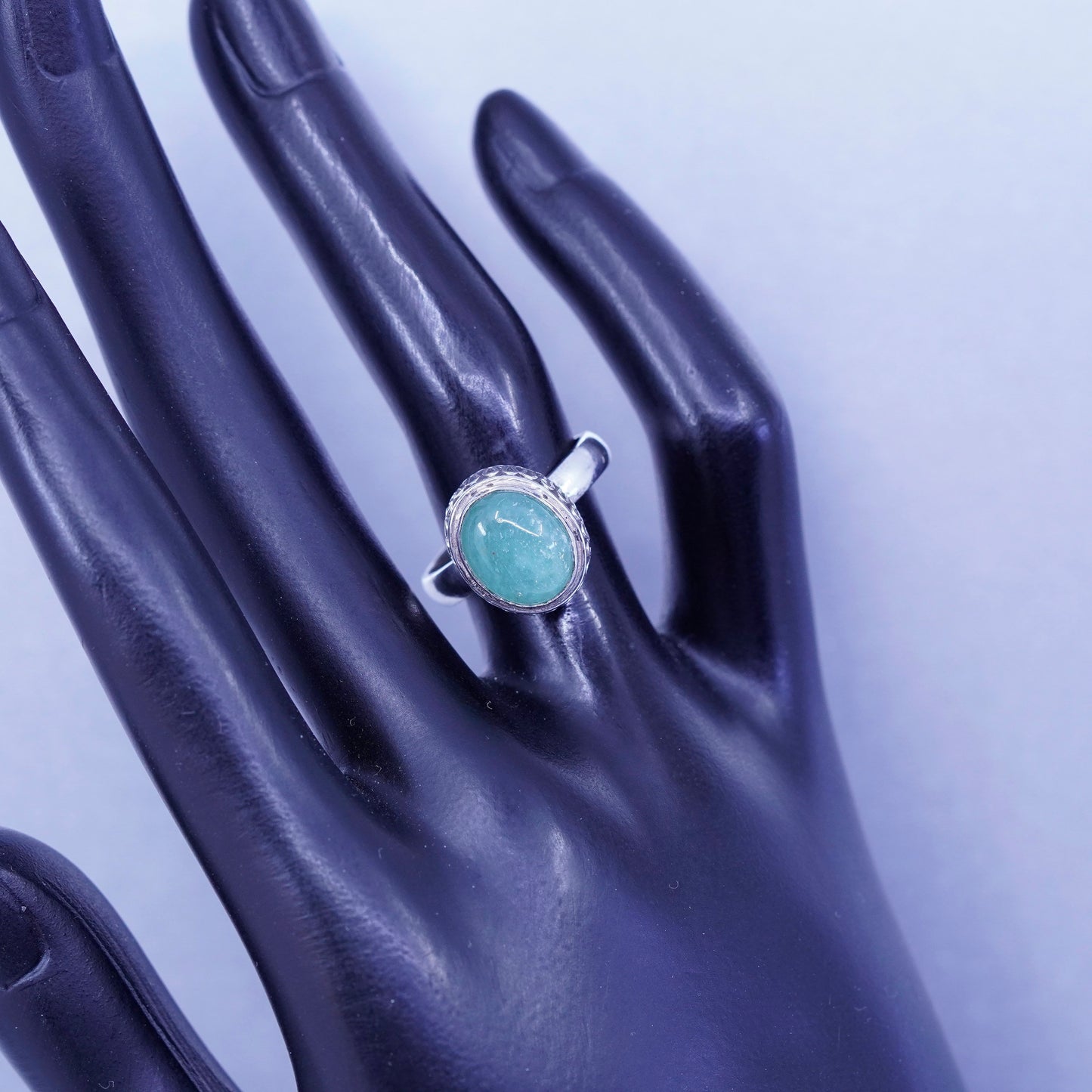 Size 5.5, vintage Sterling 925 silver handmade ring with jade and cable
