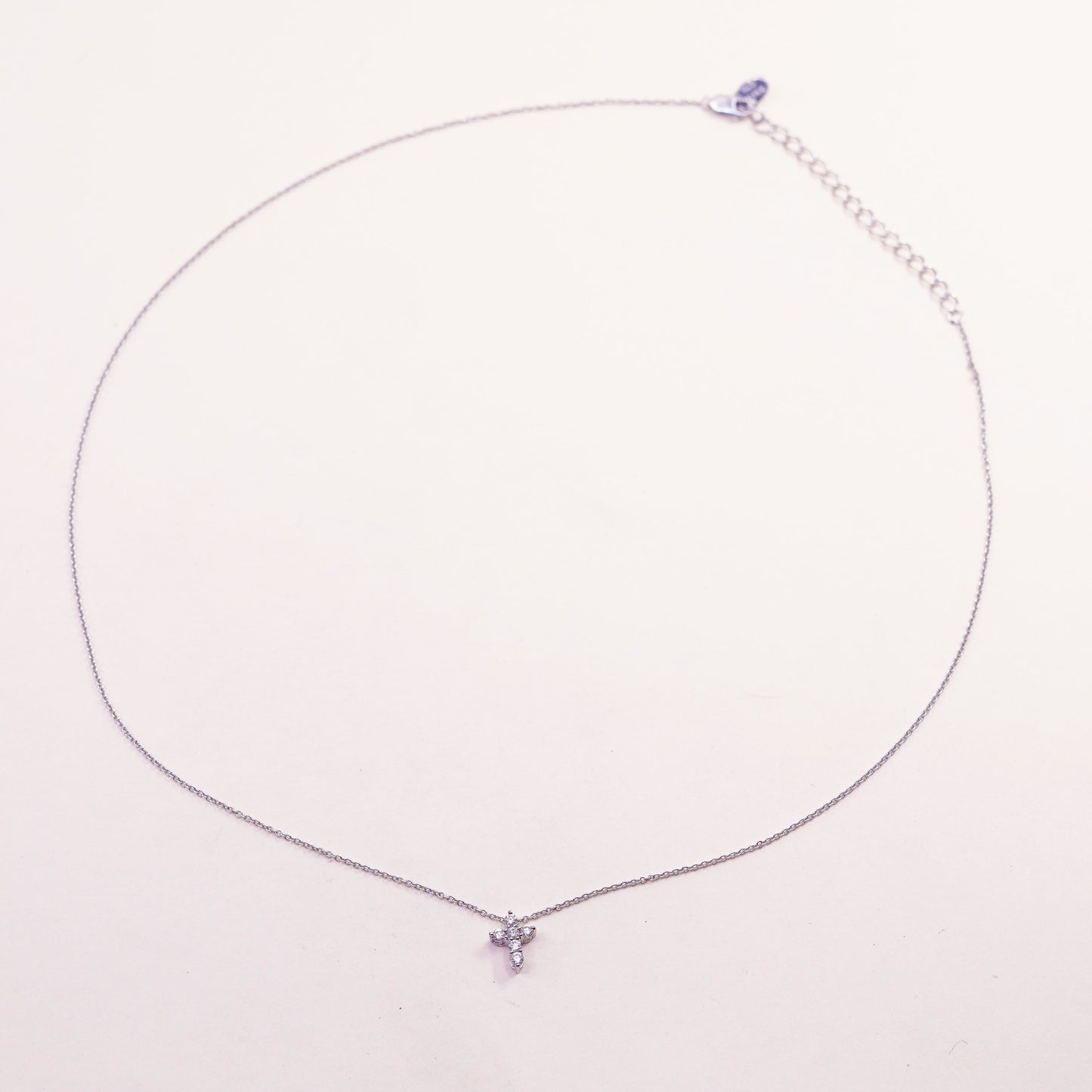 16+2”, Vintage sterling silver circle chain with cz cross pendant, necklace