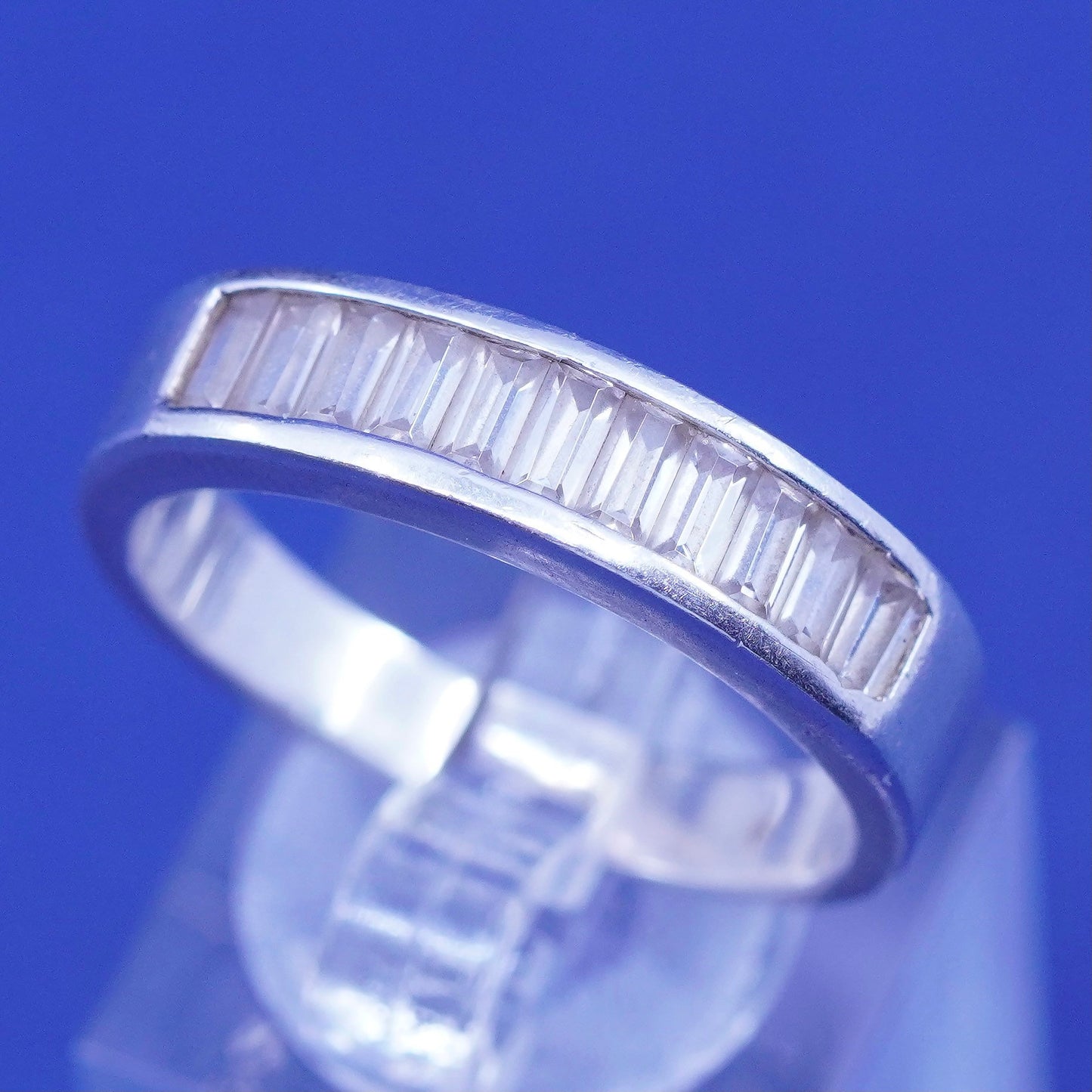 Size 11, vintage Sterling silver engagement ring, 925 band with clear cz around