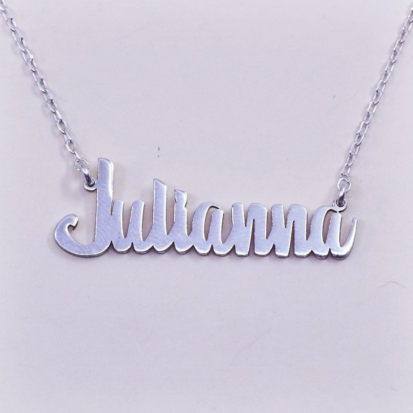 15”, sterling 925 silver handmade necklace, circle chain julianna name pendant