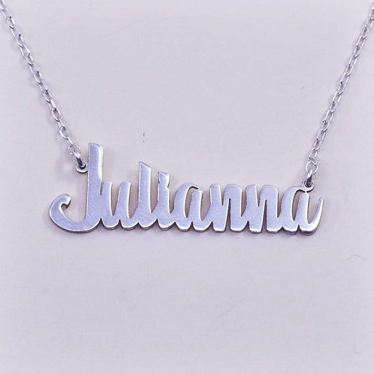 15”, sterling 925 silver handmade necklace, circle chain julianna name pendant